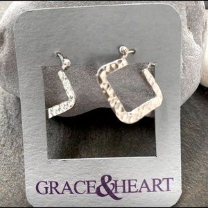 Grace & Heart Sterling Silver Earrings 1” New